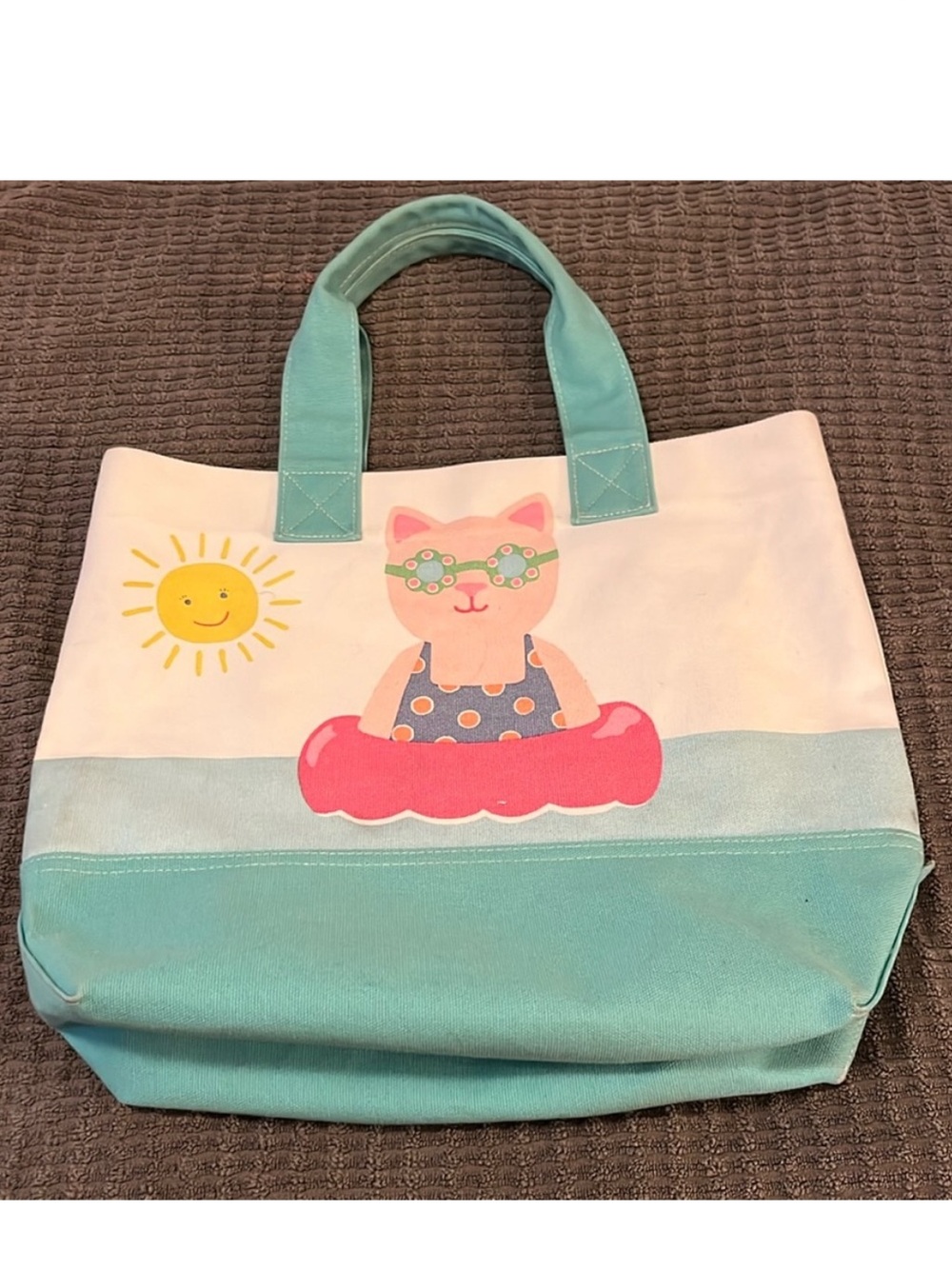 Pottery Barn Kids Coated Canvas Sun Cat Beach Poolside Preppy Icon Tote Bag